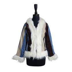 UPCYCLED MIX STRIPES WITH FUR SHORT JACKET