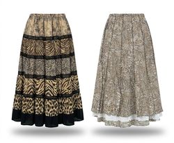 (FV-2574) Boho Chic Neutral & Animal Print Maxi Sk..