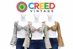 CR01307 Upcycled Floral Twist-Front Bell Sleeve Cr..