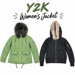 Y2k women’s Casual Winter Hooded Zip Up Jacket