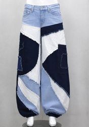 CR2205  Upcycled Abstract Patchwork Baggy Denim Je..