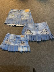 Upcycled Denim Pleated Mini Skirts — 0020