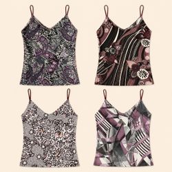 Y2K Upcycled Mocha & Plum Printed Cami Tops Bundle
