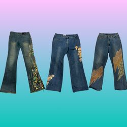 Y2K Flared Bootcut Embellished Jeans (RSJ-18)