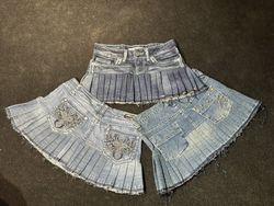 Upcycled Y2K Denim Mini Pleated Skirts