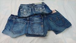 CR11796 Upcycled Mix-Branded Mini Denim Shorts