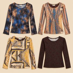 Vintage Y2K Abstract & Baroque Print Tops