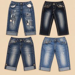 Y2K Distressed & Cuffed Denim Capris Bundle