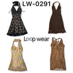 Y2K Floral Print Halter & Empire Waist Midi Sundre..