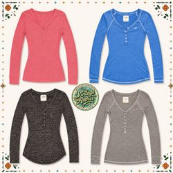 Retro Women’s Long Sleeve Henley Tops: 10pcs (HT5)