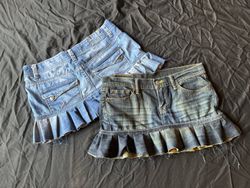 Upcycled Y2K Denim Micro Mini Pleated Skirts