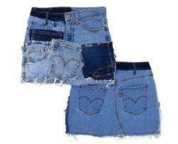 CR2150  Upcycled Denim Mini Skirt