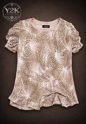 Y2K Beige Abstract Puff Sleeve Top