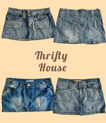 Vintage Blue Denim Pocket Mini Skirts(TH/561)