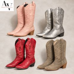 Western Style Leather Cowboy Boots