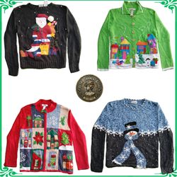 Vintage Heavy Knit Novelty Jumper Sweater Ugly Chr..