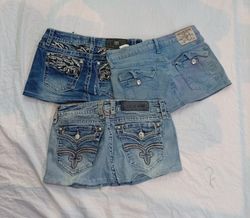 CR11515 Upcycled Mix-Branded Mini Denim Skirts