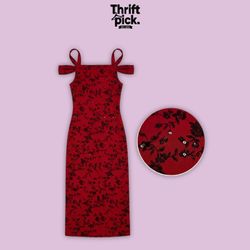 Y2K Red Floral Bodycon Dress
