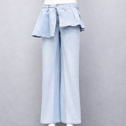 CR1696 Upcycled Denim Peplum Flare Trousers