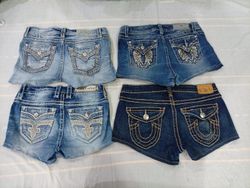 CR10651 Upcycled Mix Branded Mini Denim Shorts