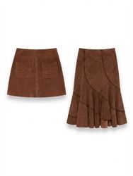 (FV-2052) Y2K Suede Boho Earth Tone Skirts