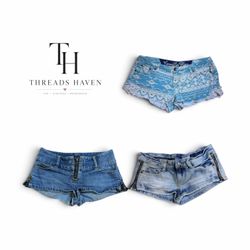 Y2K Denim Mini Micro Shorts – Sexy Low Rise Vintag..