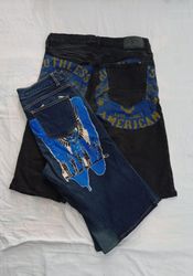 CR12480 Upcycled Printed Denim Shorts