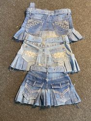 Upcycled Denim Pleated Skirts with belt serial-000..