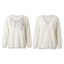 (FV-2624) Vintage Cream Knit Sweater & Cardigan Mi..