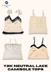 Y2K Neutral Lace Camisole Tops - EV2349