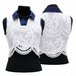 CR2149 UPCYCLED LACE & DENIM COLLAR CROP TOP