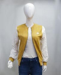 CR2236 UPCYCLED LACE-SLEEVE ZIP JACKET