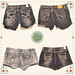 Y2K Western Chic Thick Stitch Embroidered Shorts B..