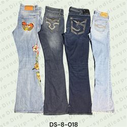 Y2K Embroidered Flare Jeans | Low Rise Wide Leg De..