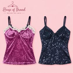Velvet Silk Lace Trim Camisoles  Tops