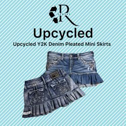 Upcycled Y2K Denim Pleated Mini Skirt