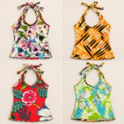 Y2k Upcycled Printed Artistic Halter Tops