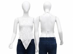 CR1925 UPCYCLED EYELET HALTER HANDKERCHIEF TOP