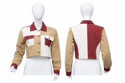 CR01479 Upcycled Colourblock Cropped Utility Jacke..