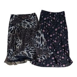 Y2K Vintage Midi Skirt – Leopard & Floral Print