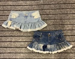 UPCYCLED Y2K Denim Ruffle Micro Mini Skirt