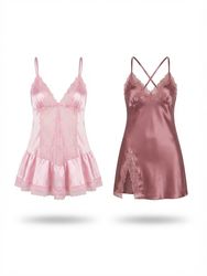 (FV-2383)     Y2K Lace & Satin Cami Dresses – Vint..