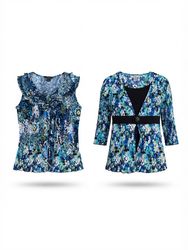 (FV-2379)     90s Y2K Floral Vintage Tops | Blue R..