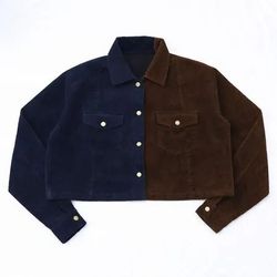 CR01029 Upcycled Two-Tone Corduroy Cropped Jackets