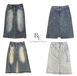 Y2K Era Cyber Girl Denim Midi Skirt RE-3533