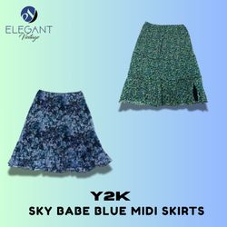 Y2K Sky Babe Blue Midi Skirts - EV1364