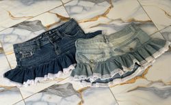 Upcycled Y2K Denim Ruffle Micro Mini Ski..