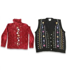 (FV-2633) Vintage Embroidered Knit Cardigan & Swea..