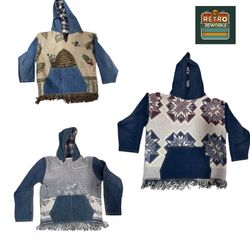 Upcycled Tapestry Denim Hoodie Jacket