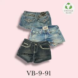 Y2K Vintage Denim Embroidered Mini Shorts Wholesal..